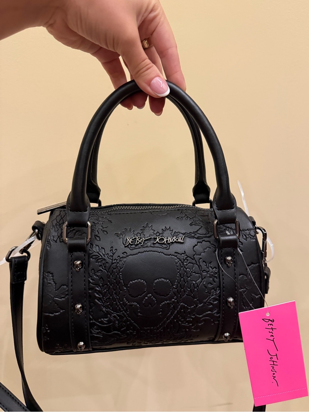 NWT Betsey Johnson Black Skull Bag Top Handle Bowler Crossbody